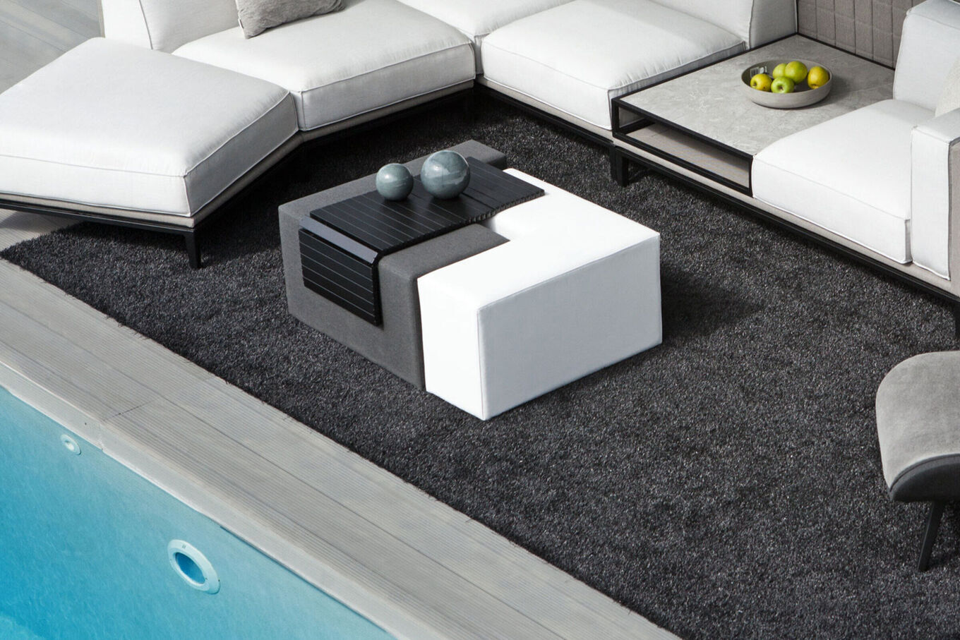B-Ware: OUTFLEXX Jigsaw Loungetisch, natte white/sooty, Alu/Sunbrella, 150 x 100 x 42 cm, individuell aufstellbar, verschiedene Stellmöglichkeiten 20807_B_G3__1