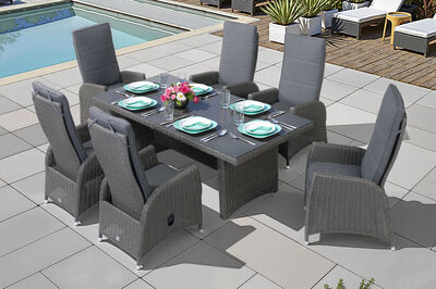 Vigo Garten-Essgruppe, stahlgrau-meliert / schiefergrau, Polyrattan, Tisch 200 x 95 cm, 6 Sessel 21587  bfMqeUlbx 855eaa36acddb5b6c65afb288e30440a808ad831