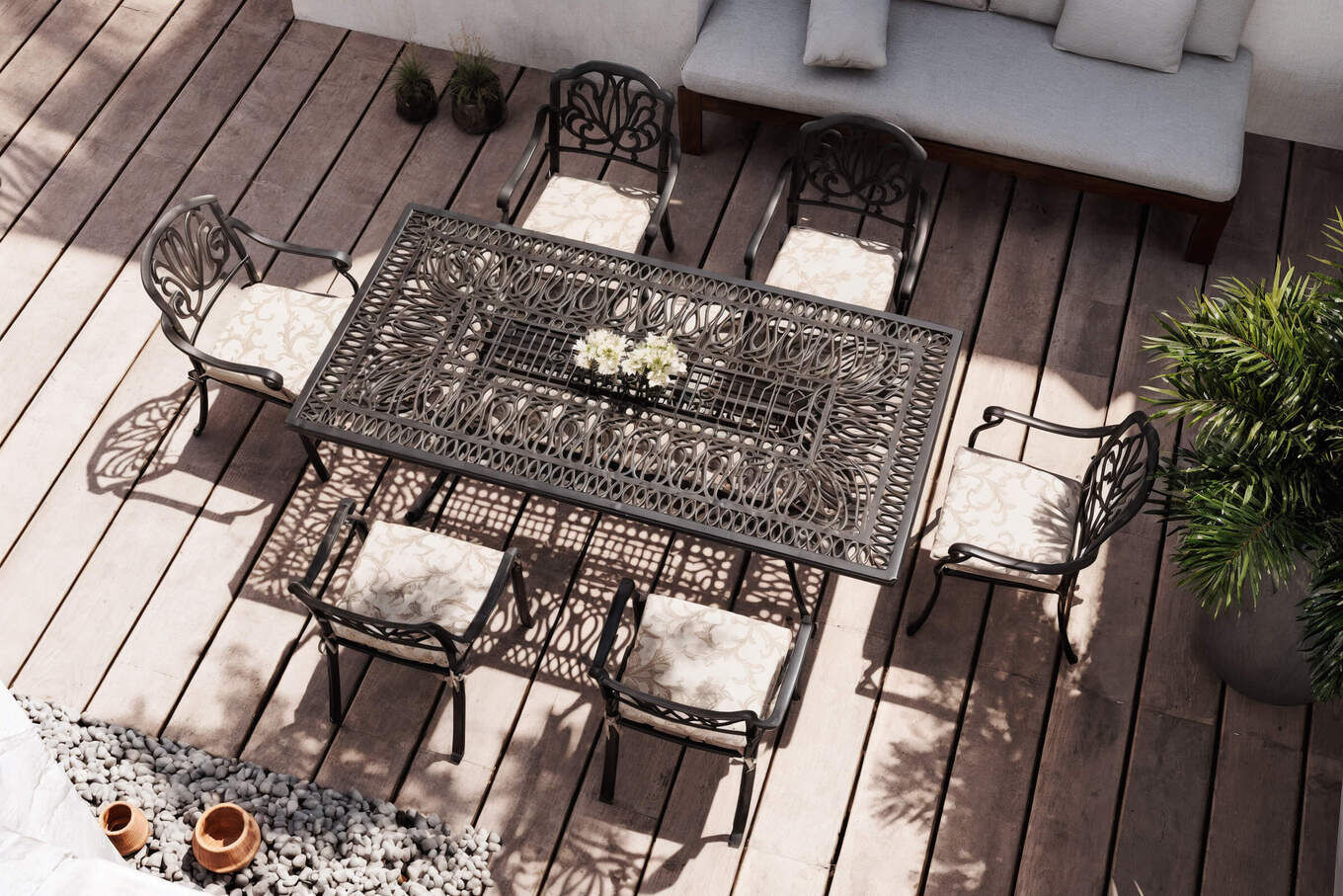 HARTMAN Amalfi Garten-Essgruppe, bronze, Alu-Guss, 6 Diningsessel, 214x112cm 23311__1