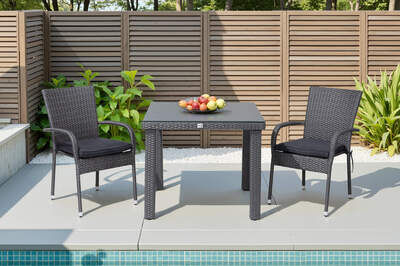 Rocking Balkon-Set, grau/braun-meliert, Polyrattan, Tisch 90x90 cm, 2 Stapelstühle, Glasplatte in Steinoptik 21074  bHskfhlqu 0dba6375b0ef5ab3ecd0a215e7c7557518c2acdd