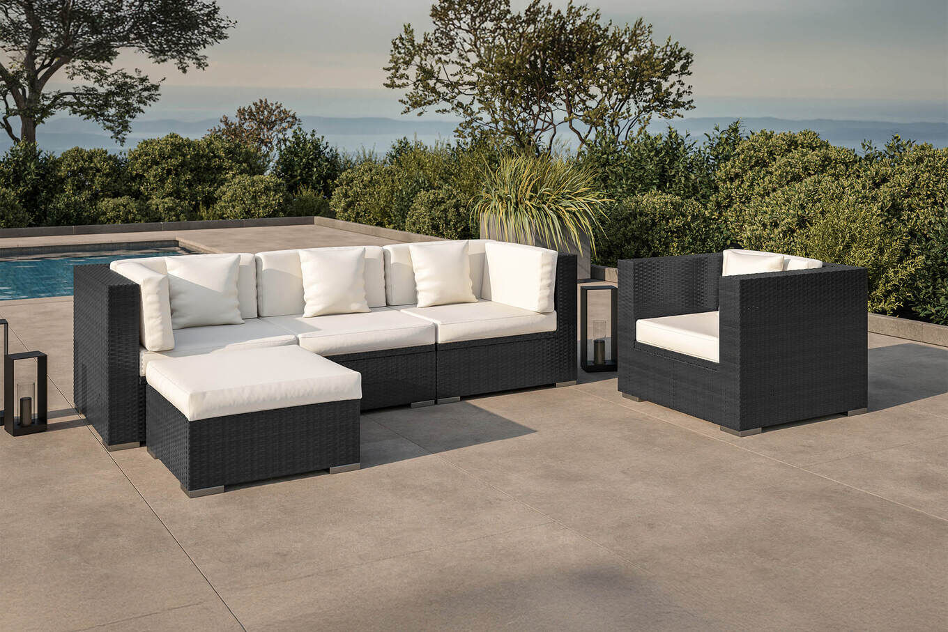 OUTFLEXX Gartenlounge, creme/weiß, schwarz, Polyrattan, für 5 Personen, wasserfeste Kissenbox 1077_BOX_A__1