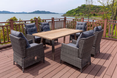 Garten-Essgruppe, Edelstahl/recyceltes Teak, Tisch 200x100 cm, 6 Diningsessel, A-Gestell, FSC®-zertifiziertes Produkt 19379  1 a6d2b14c88a685a249d72891557b648ec02dd499