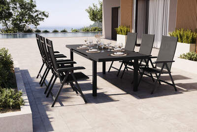 BasicPlus Garten-Essgruppe, anthrazit, Alu/Textilene, Tisch 180/240x100cm, 6 Klappstühle 19313  bLYS0Yh77 f306fdeac9778d17e753183702eab9cf82d89c23