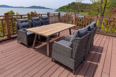 Garten-Essgruppe, Edelstahl/recyceltes Teak, Tisch 220x100 cm, 6 Diningsessel, A-Gestell, FSC®-zertifiziertes Produkt 19382  1 d209e9b416904cec438a0491809ae302be3ca066