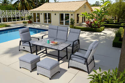 Marbella Gartenlounge, anthrazit matt/dunkelgrau, Alu/Polyrattan, Tisch 140 x 80 cm, inkl. Kissen, Tischplatte in Marmor-Optik 34862  bgM4YapUR 8d2823459672547c5debe038a8291f06076cc117