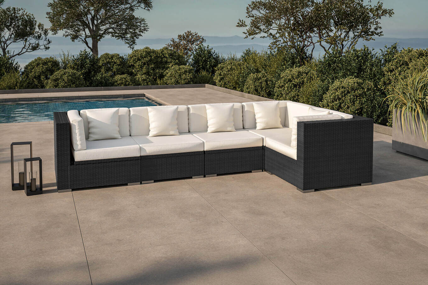 OUTFLEXX Gartenlounge Polyrattan, creme/weiß, schwarz, für 5 Personen, wasserfeste Kissenbox 1714_BOX_A__1