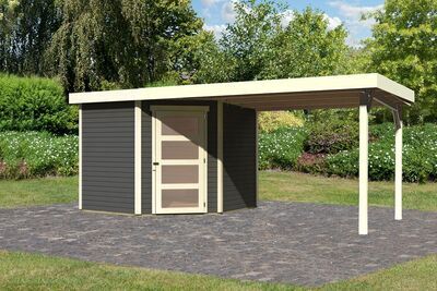 Gartenhaus Schwandorf 5, terragrau, Fichtenholz 19mm, 530 x 246 x 218 cm, Flachdach, Anbau 2,8m 30550  1 cfa4b74955aa7a0c70c5280df89b07c406ec6276
