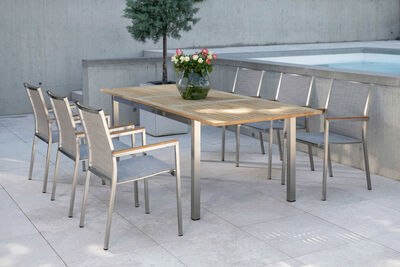Polaris Garten-Essgruppe, kaschmir, Edelstahl/Teak, Tisch 162/220 x 90 cm, 6 Personen, ausziehbar 20576  1 70cad432502182c8555c738e4a887f3c2507aa57