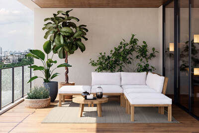 Ecklounge, Akazie, 5 Personen, inkl. Tisch ø 80 cm und Polster aus Olefin in hellbraun, FSC®-zertifiziertes Produkt 21036  byeEYbrra cb09aa150a62822bdb9fd62448c0e703a0cc837d