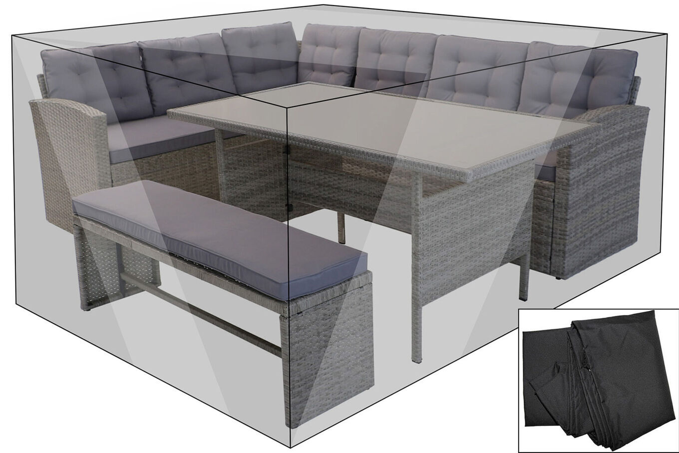 OUTFLEXX Premium Abdeckhaube für Garten-Essgruppen z.B. 20396, 220x200x70cm wasserbeständig, schwarz 21458__1
