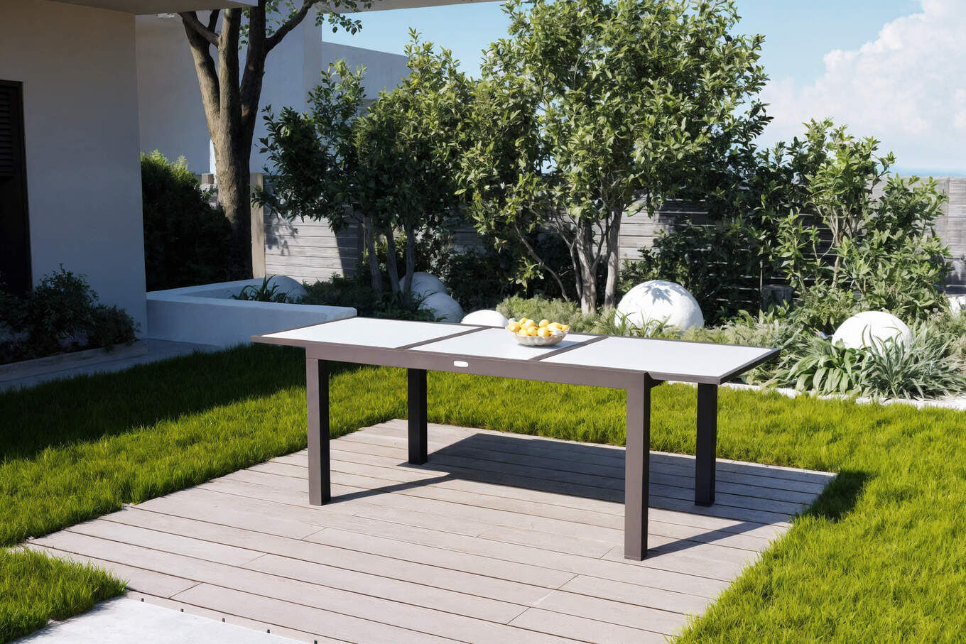 B-Ware: VILLANA Sylvania Ausziehtisch, anthrazit/weiß, Aluminium/Sicherheitsglas, 160/220 x 90 cm, Pulverbeschichtet, UV-Beständig, Mit Fußkappen 13395_1__1