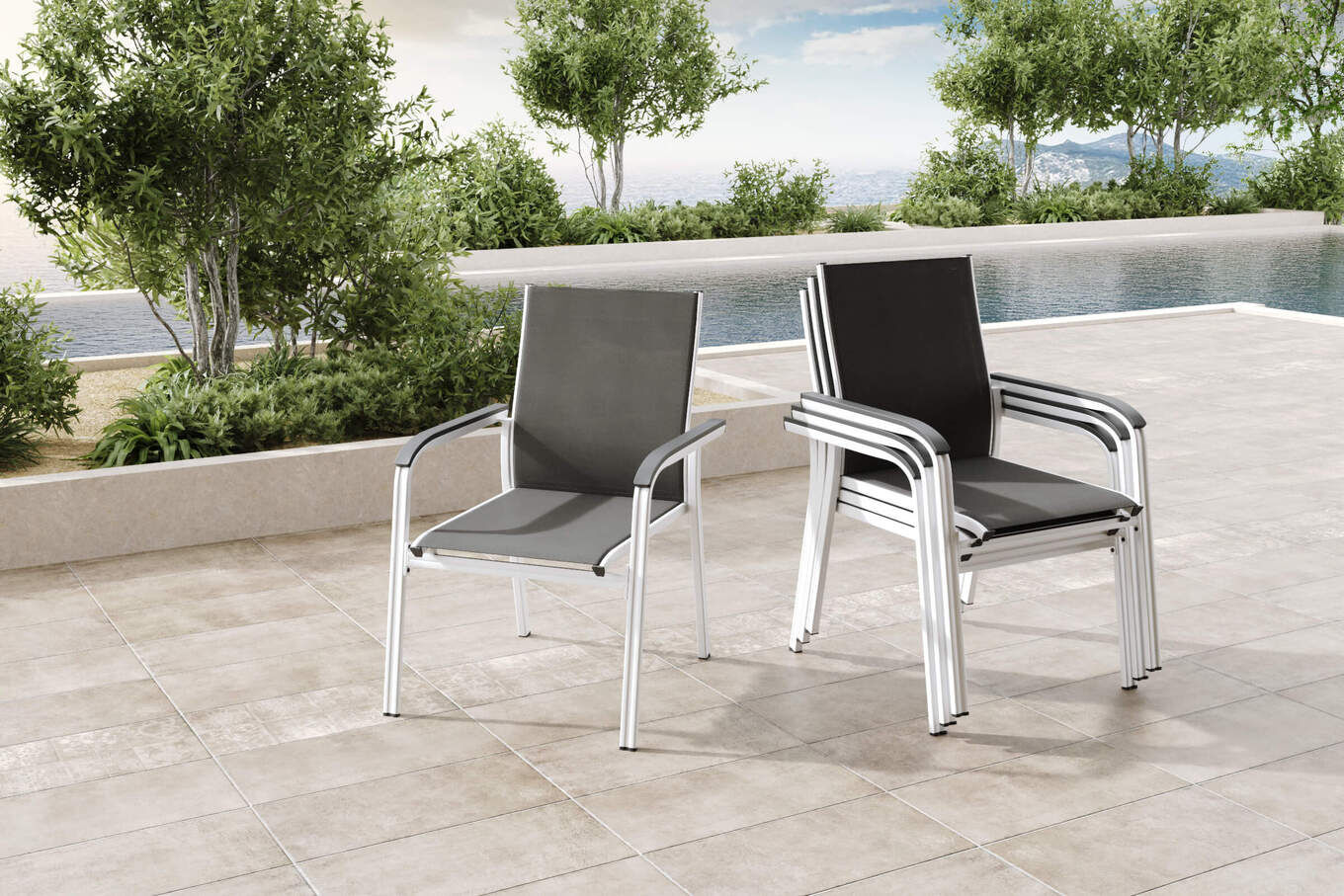 Kettler BasicPlus 4er-Set Stapelsessel, silber/anthrazit, 0301205-0000 13692__1