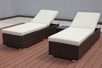 2er-Set Sonnenliegen, braun marmoriert, Polyrattan, je 200x70x45cm, mit Beistelltisch 7761  6 c0318646dd7376a24cfc01a79b01d1854f53ecfe