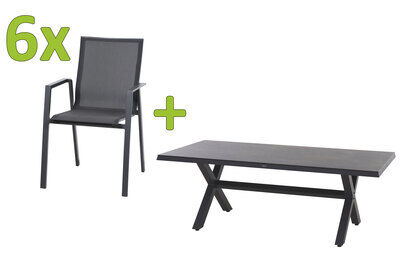 Sincro/Reno Garten-Essgruppe, matt anthrazit/titan, Aluminium/HPL/Ranotex®, Tisch 200x100 cm, 6x Stapelsessel 34345  bZg2QPFRz d03467b215825a51bcb4395b0e1967a2945ad18b
