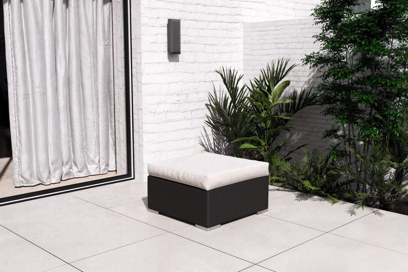 B-Ware: OUTFLEXX Beistelltisch/Hocker, creme/weiß, schwarz, Polyrattan, inkl. Glasplatte und Polster 2392_8__1