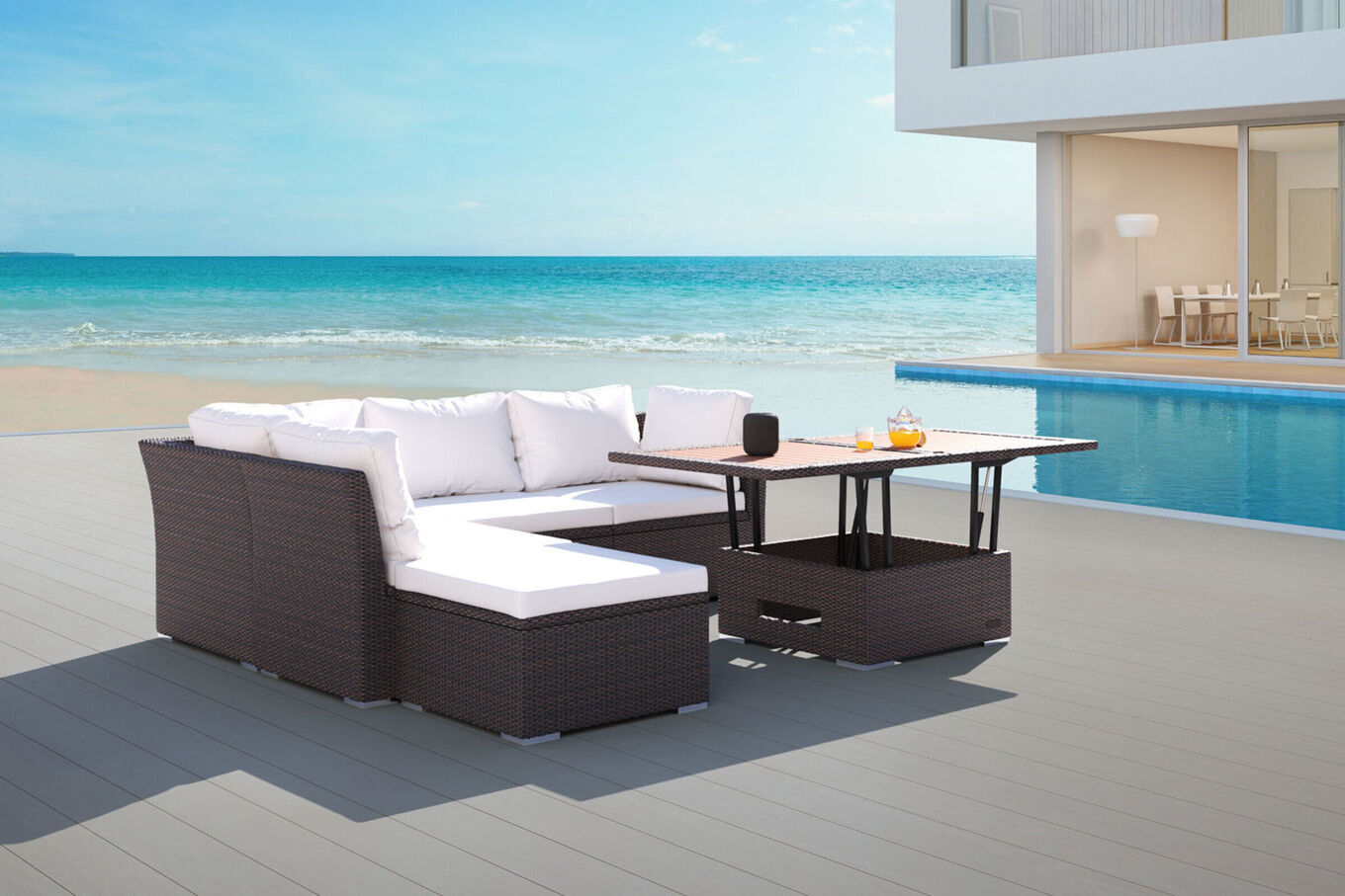 OUTFLEXX Gartenlounge, braun marmoriert, Polyrattan, inkl. Loungetisch, für 5 Personen, wasserfeste Kissenbox 7759_BOX_D__1
