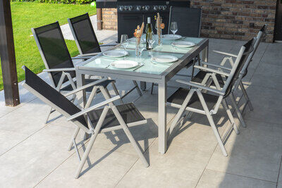 Garten-Essgruppe, silber/schwarz, Alu/Textil, Tisch 160/220 cm, 6 Klappstühle 13876  bzH0Y7sEd 647d0ef08a6f34d16d17bc524df8677aa426fc98