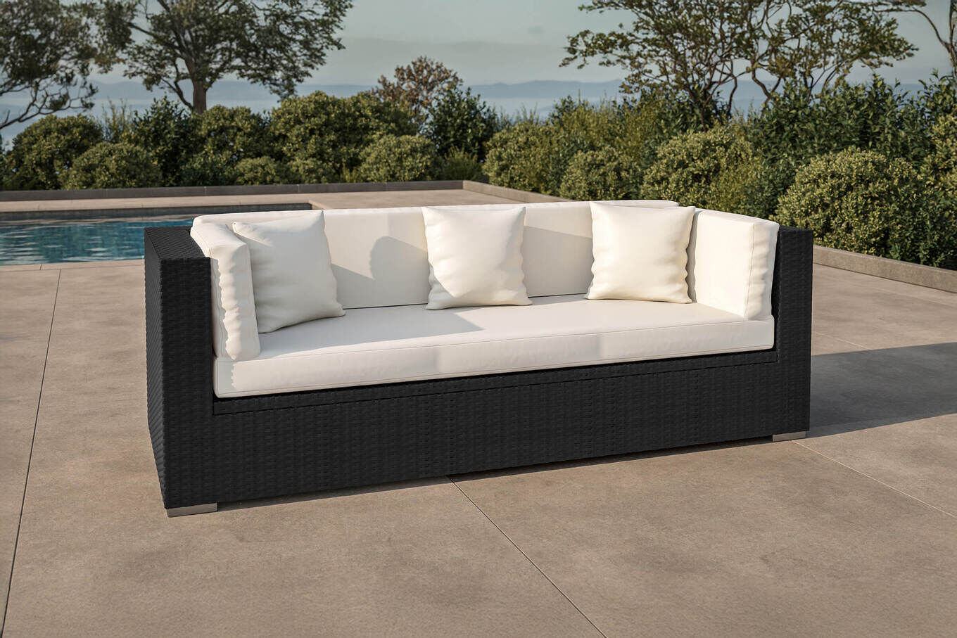 OUTFLEXX Dreisitzer-Sofa, creme/weiß, schwarz, Polyrattan, 210x85x70cm, inkl. Polster + wasserfeste Kissenbox 2392_1_BOX__1