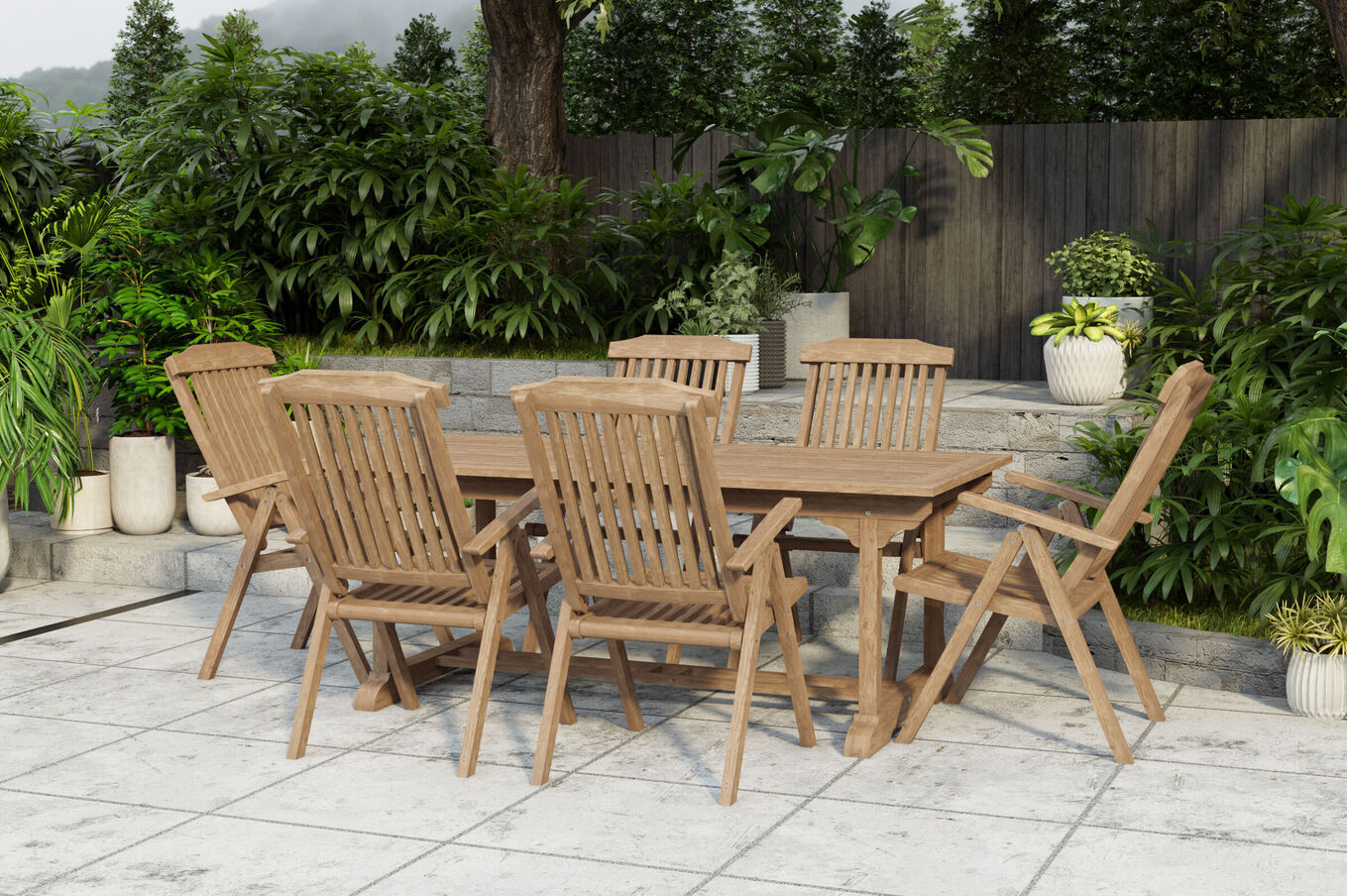 OUTFLEXX Ontario/Bounty Garten-Essgruppe, natur, Teak, 195/295 x 90 cm, 6x Klappsessel 24368__1
