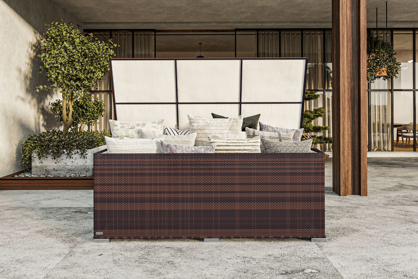 OUTFLEXX Kissenbox, braun marmoriert, Polyrattan, 204x94x75cm 3342__1