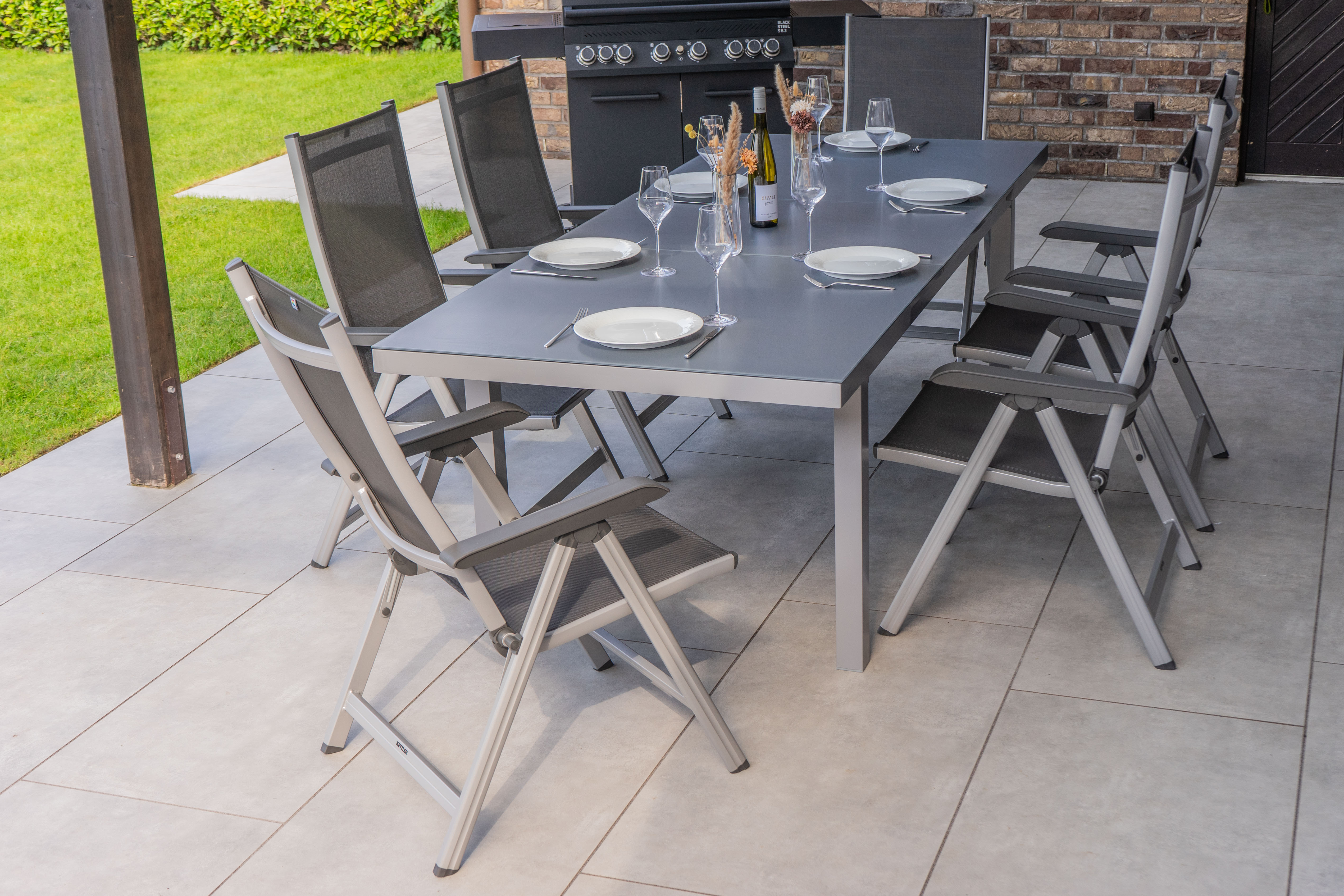 KETTLER BasicPlus Garten-Essgruppe, 6 Personen, ausziehbar, 180-240cm, Alu/Textilene, Klappstühle 19307__1