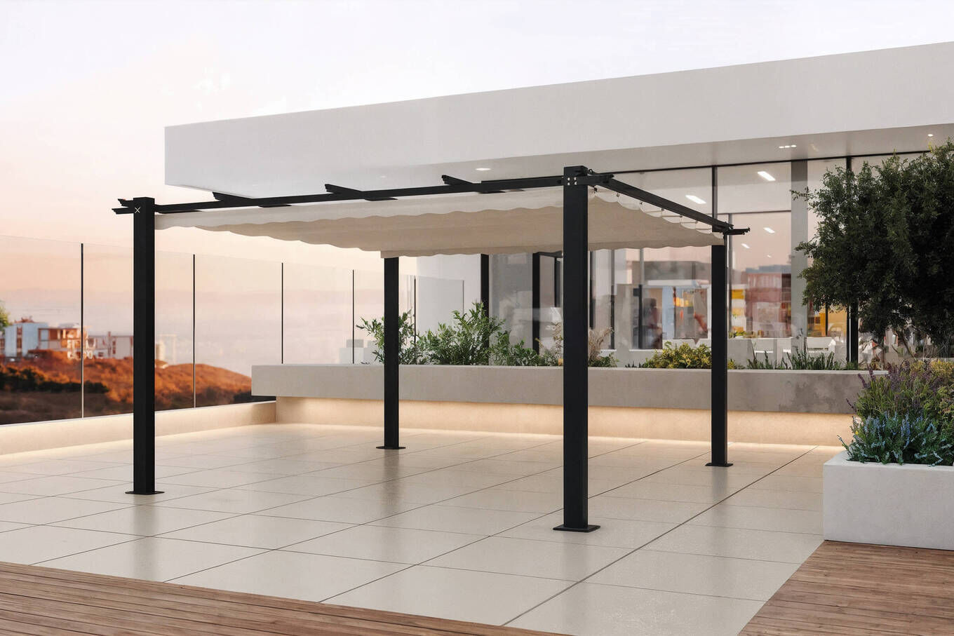B-Ware: OUTFLEXX Pergola, faltbares Stoffdach 4 x 4 m, Aluminium/Polyester, Anthrazit/Creme, UV-Schutz 30+ 34760__1