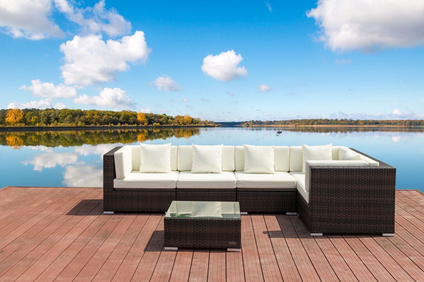 OUTFLEXX Gartenlounge, 5 Pers, braun marmoriert, Polyrattan, wasserfeste Kissenbox, inkl. Beistelltisch 16064_BOX_B__1
