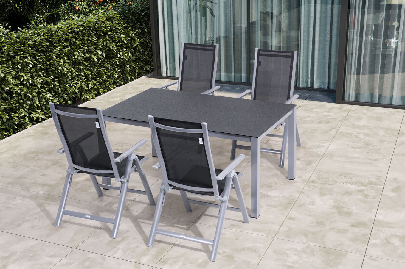 OUTFLEXX Garten-Essgruppe, silber/anthrazit, Alu/Spraystone/Textilen, 160x95 cm, 4 Klappstühle 28170__1