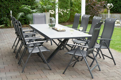 Sondermodell Xanadu / Alice Comfort Garten-Essgruppe, xerix/anthrazit, Alu/Glaskeramik, 10 Klappstühle, 220/280x100cm 21115  1 f23435a8b4348c874fa6f18e0cbe8b5bd9946081
