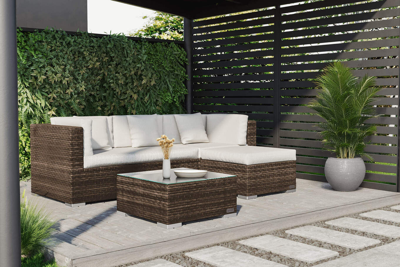 OUTFLEXX Gartenlounge, braun marmoriert, 5 Pers, Polyrattan, wasserfeste Kissenbox 16068_BOX_A__1
