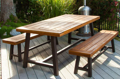 Garten-Essgruppe, natur, Akazie, Tisch 170 x 90 cm, 6 Personen, 2x Bank 160 x 35 cm, FSC®-zertifiziertes Produkt 21926  1 fe2e41636a5dba8aa02842ba86bdce4ce8572bfc