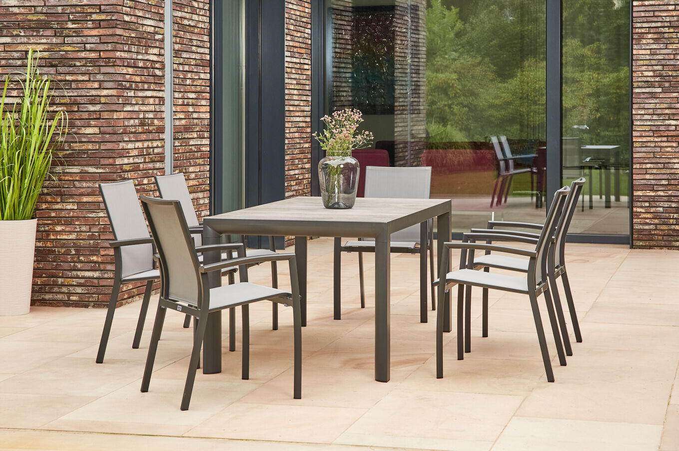 SIENA GARDEN Silva/Velia Garten-Essgruppe, anthrazit/grau, Alu/Ranotex®-Gewebe/Keramik, 160 x 90cm, inkl. 6 Diningsessel 23821__1