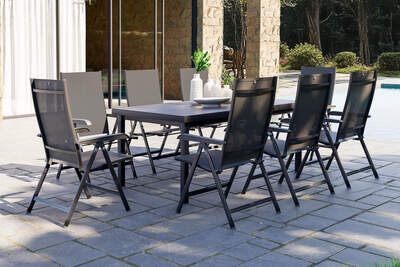 BasicPlus Garten-Essgruppe, anthrazit, Alu/Textilene, Tisch 180/240x100cm, 8 Klappstühle 19314  b8BDSnC1E 4242a374ff9f2b04e435d460997b59a01ba72a1c