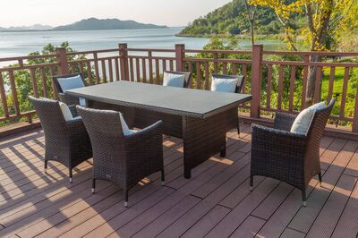 Garten-Essgruppe, braun marmoriert, Polyrattan, Tisch 220x100cm, Spraystone, 6mm, 6 Sessel 21231  1 faaa18ff36ba8e2e0f9f1e1226c8abaca9e7cd4c
