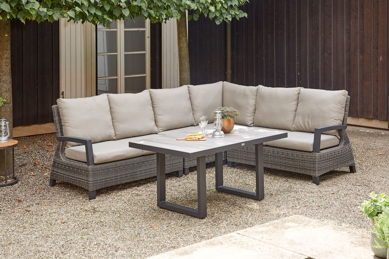 SIENA GARDEN Corido Gartenlounge, charcoal, Alu/Gardino®-Geflecht, 6 Personen, Loungetisch 140x85cm 21504__1