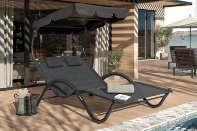 Doppelliege, anthrazit, Polyester/Stahl pulverbeschichtet, 205x138x34cm, inkl. Nackenkissen, rollbar 16102  1 e30f72505c92c4e9149b4441969bd5ecc5f75e1c