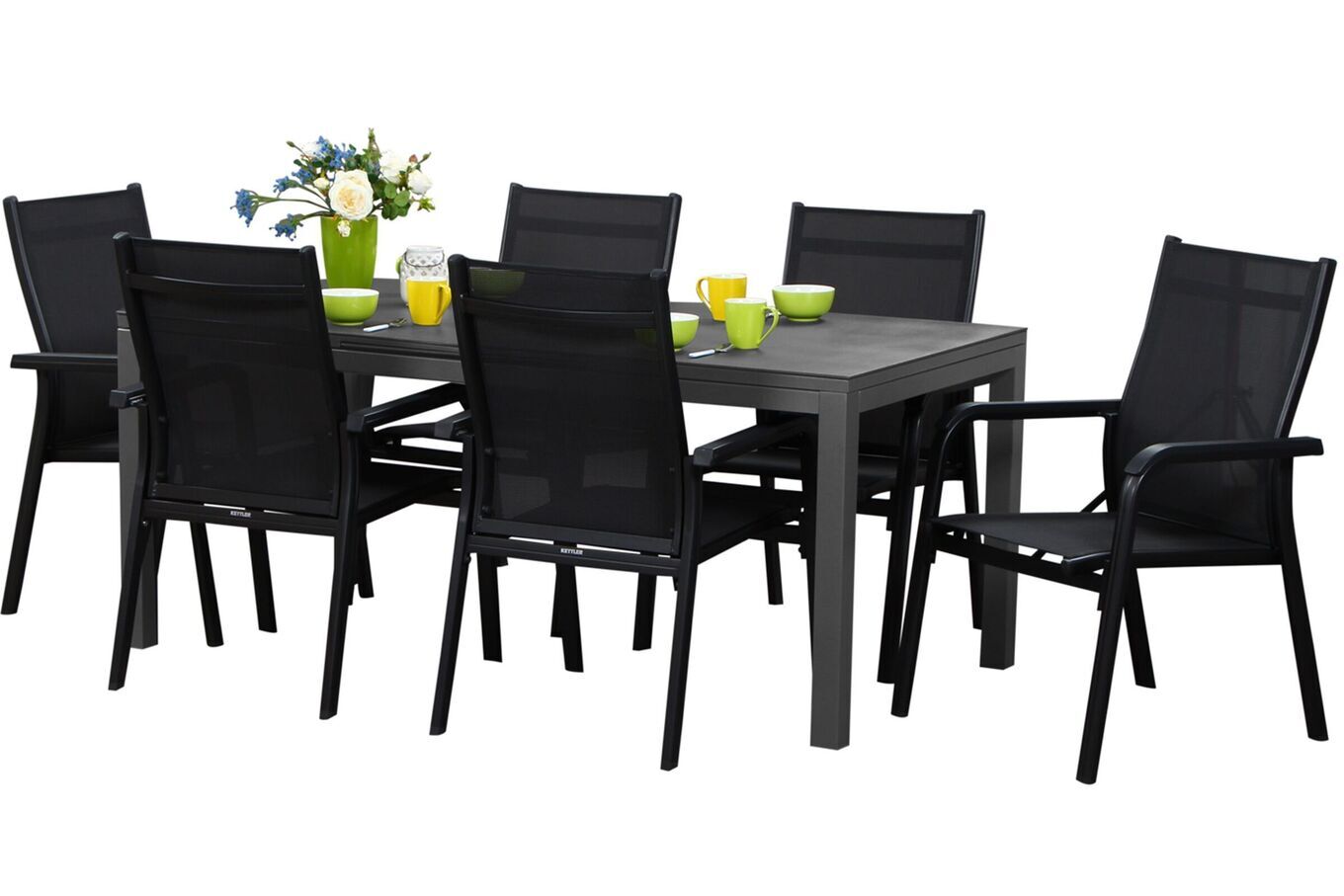 KETTLER Basic Plus Garten-Essgruppe, anthrazit/anthrazit, Alu/Textilene, 180/240x90cm, 6 Stapelsessel 17228__1