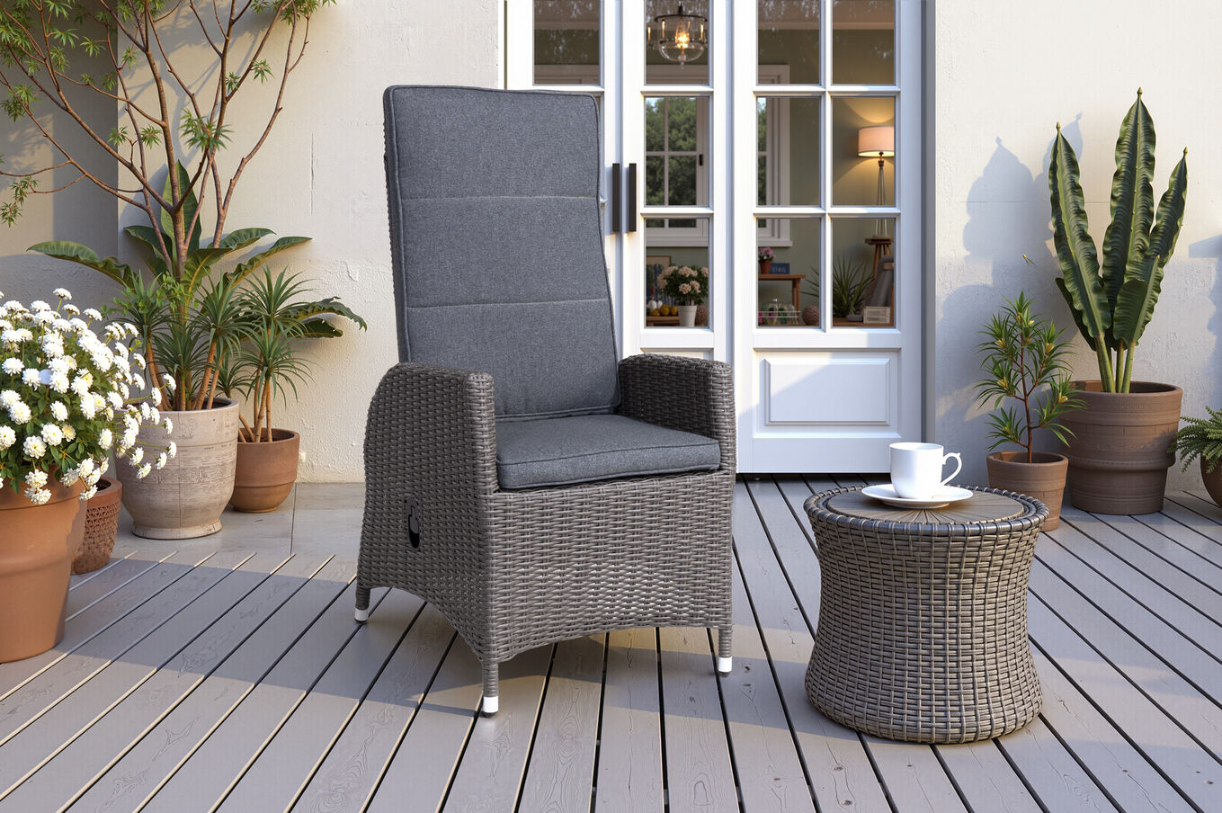 B-Ware: OUTFLEXX Vigo Dining-Sessel, stahlgrau-meliert, Polyrattan, 60x68x111cm, Rücken stufenlos verstellbar 21631__1