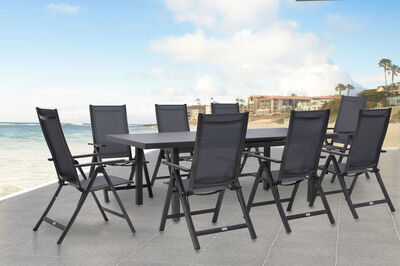 Premium Garten-Essgruppe, anthrazit/grau, Alu/Textilene, Ausziehtisch 180/240x100cm, 8 Klappstühle 21438  1 b95c5c3f77a4c7bc02ff1be630ca7388f719ab3b