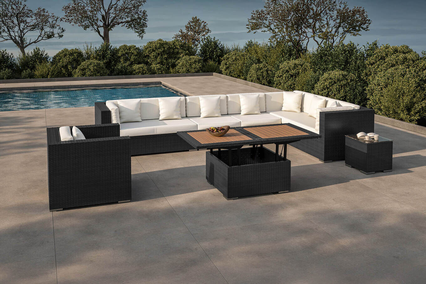 OUTFLEXX Gartenlounge, creme/weiß, schwarz, Polyrattan, für 8 Personen, inkl. Loungetisch, wasserfeste Kissenbox 1380_BOX_D__1