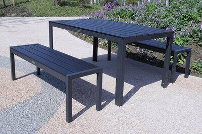 Garten-Essgruppe, anthrazit/schwarz, Alu/Holzimitat, Tisch 150x90cm, 2 Bänke für 6 Personen 22573  1 a58599cdf08beea6d96a44e1528463303126cc4d