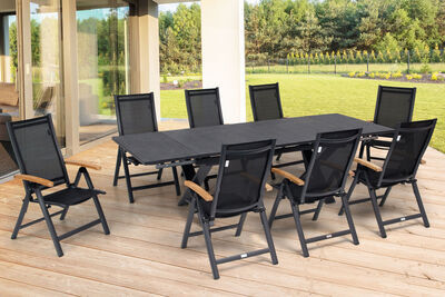 Garten-Essgruppe, OUTFLEXX® anthrazit matt, Alu / Spraystone / Teak, Tisch 180/280x100cm, 8 Klappstühle 22125  1 b1aa53b230dd273f0ccdf8abb3960b5f4a433ed7