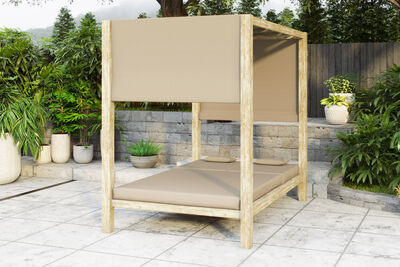 Kuta Loungebett, greywashed/beige, FSC-Teak/Olefin, 200 x 140 x 190 cm 30872  1 94a3d49b2471d7758763242de9d37e33845de9e3