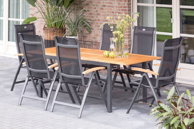 Garten-Essgruppe, xerix-anthrazit, Alu/Teakholz, 4x4 Textilen, 210/150x90 cm, 6 Personen 13969  1 2c7ad3b68a09bb0c7b0ee3292f060d3dce1a308f