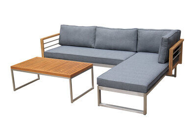 Ecklounge, natur/grau, Edelstahl/Teak, 4 Personen, inklusive Tisch 110 x 60 cm, Lehne rechts, FSC®-zertifiziertes Produkt 21659  1 a7d664b823f3e9cde055840d8d4c98d9a8b53937