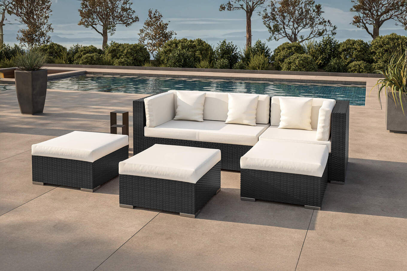 OUTFLEXX Gartenlounge, creme/weiß, schwarz, Polyrattan, 5 Personen, wasserfeste Kissenbox, inkl. Kaffeetisch 18226_BOX_B__1