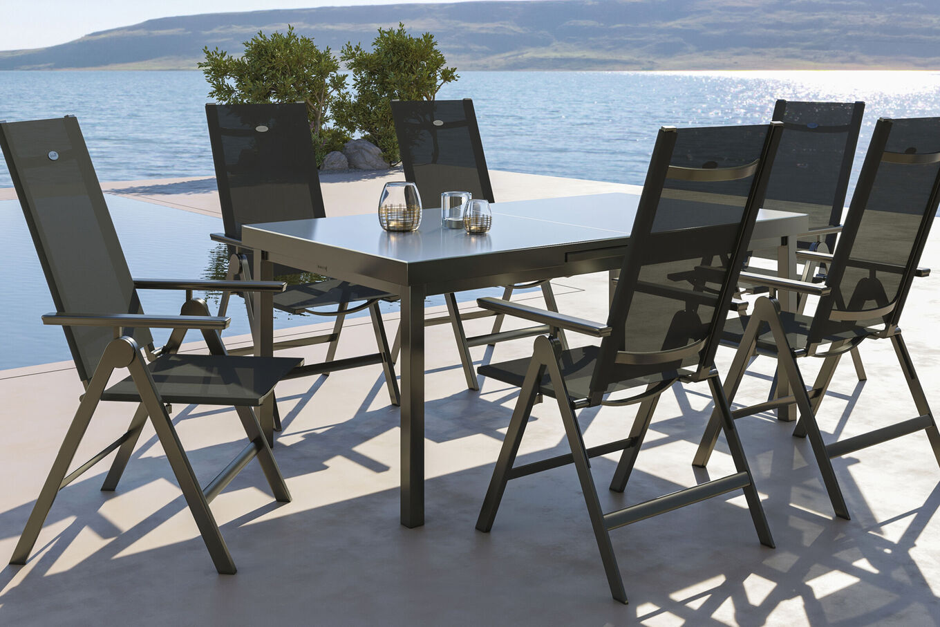 HARTMAN Aruba Garten-Essgruppe, xerix, Alu/Textilene, Tisch 180/240x100cm, 6 Klappstühle 19343__1