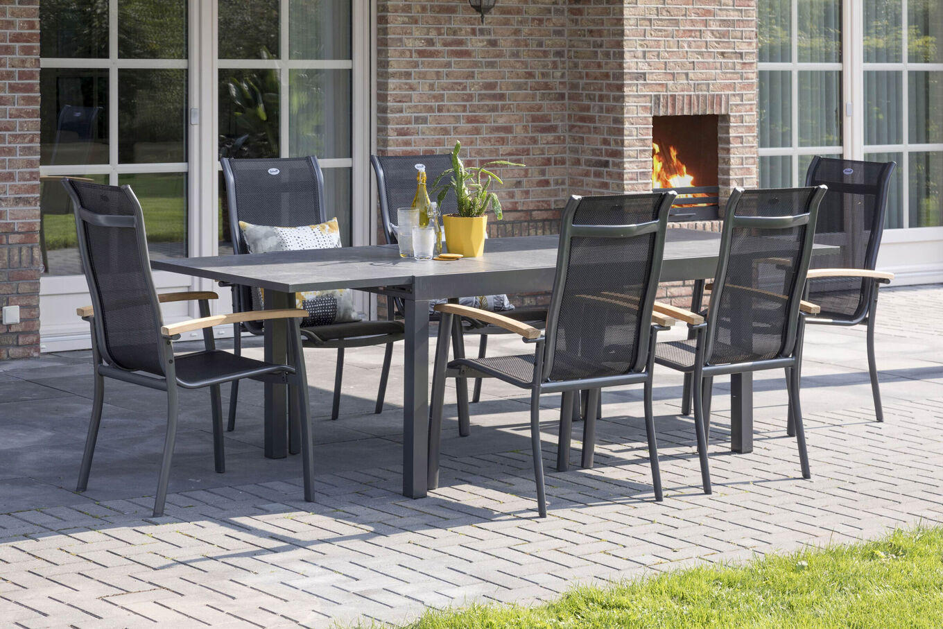 HARTMAN Alice Garten-Essgruppe, xerix/natur, Alu/Teak, 4x4 Textilen, 6 Stapelsessel, 260/160x90cm 16897__1