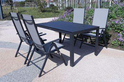 Garten-Essgruppe, anthrazit/grau, Alu/Holzimitat/Textil, Tisch 150x90cm, 4 Klappstühle 22577  1 8bf7ebf084091cf2e67017cae8ce88c08c15841f