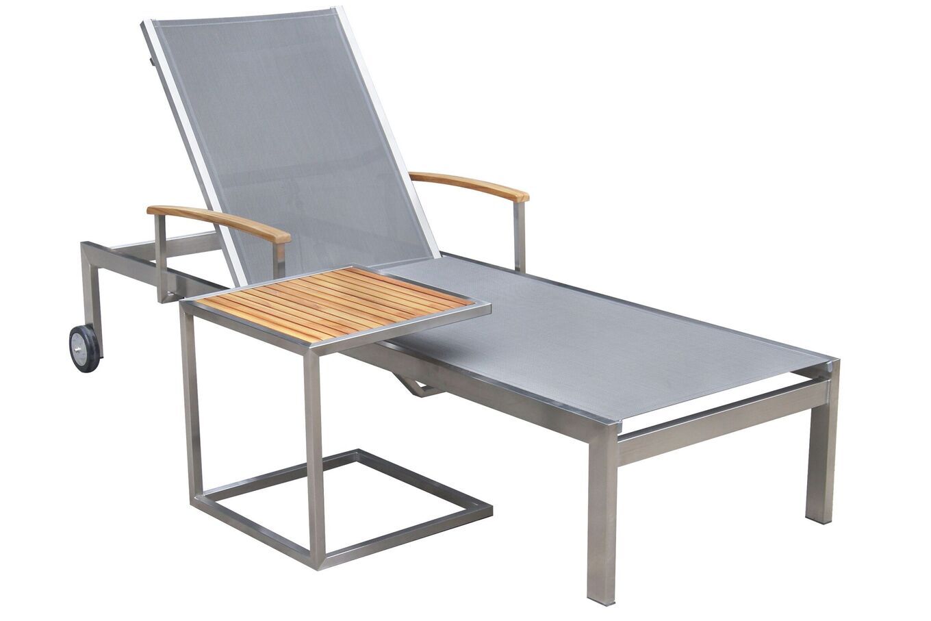 OUTFLEXX Sonnenliegen-Set, silber, Edelstahl/Teak, 195,5x74x35cm, mit Armlehnen, inkl. Beistelltisch 45x45cm, FSC®-zertifiziertes Produkt 16546__1